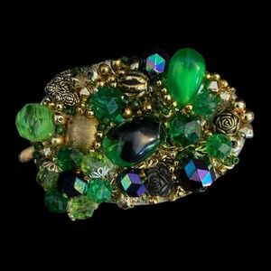 Handmade Up-cycled Brooch Artisan Repurposed Vintage Jewelry Pin Green (Broach)